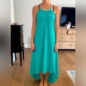 Teal Flowy High Low Beach Coverup Dress